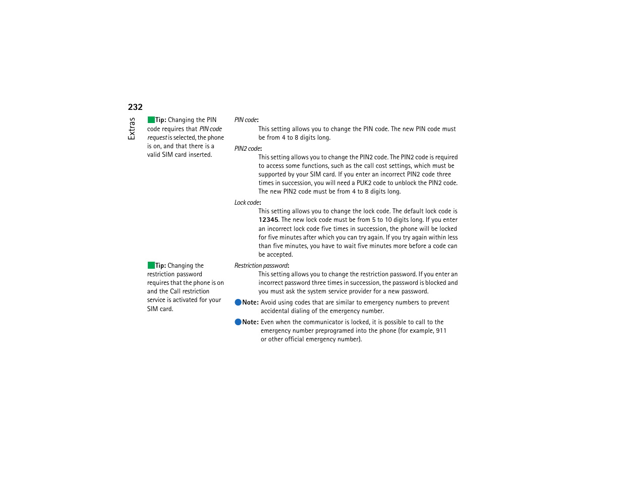 232 extras | Nokia 9290 User Manual | Page 250 / 344