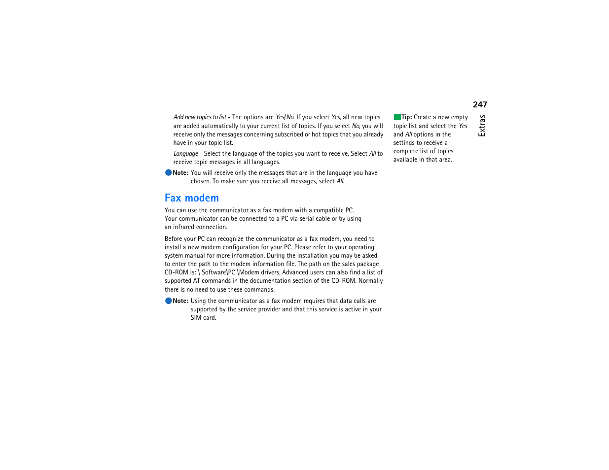 Fax modem | Nokia 9290 User Manual | Page 265 / 344
