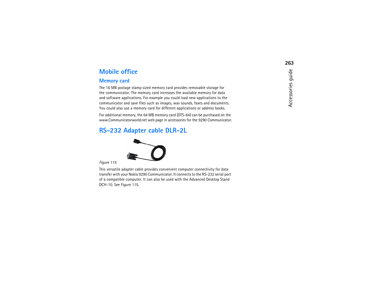 Mobile office, Rs-232 adapter cable dlr-2l | Nokia 9290 User Manual | Page 281 / 344
