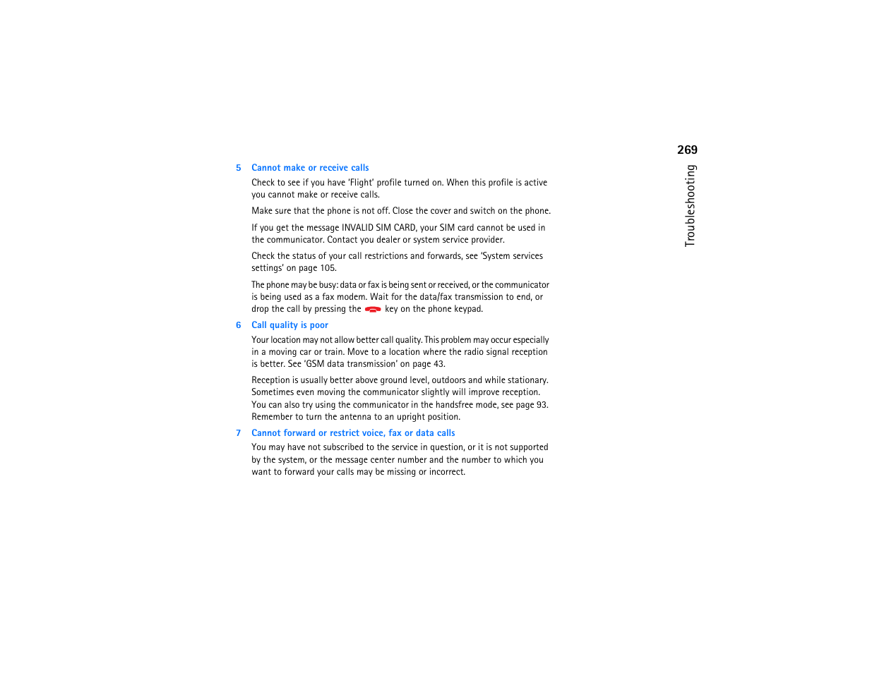 269 troubleshooting | Nokia 9290 User Manual | Page 287 / 344