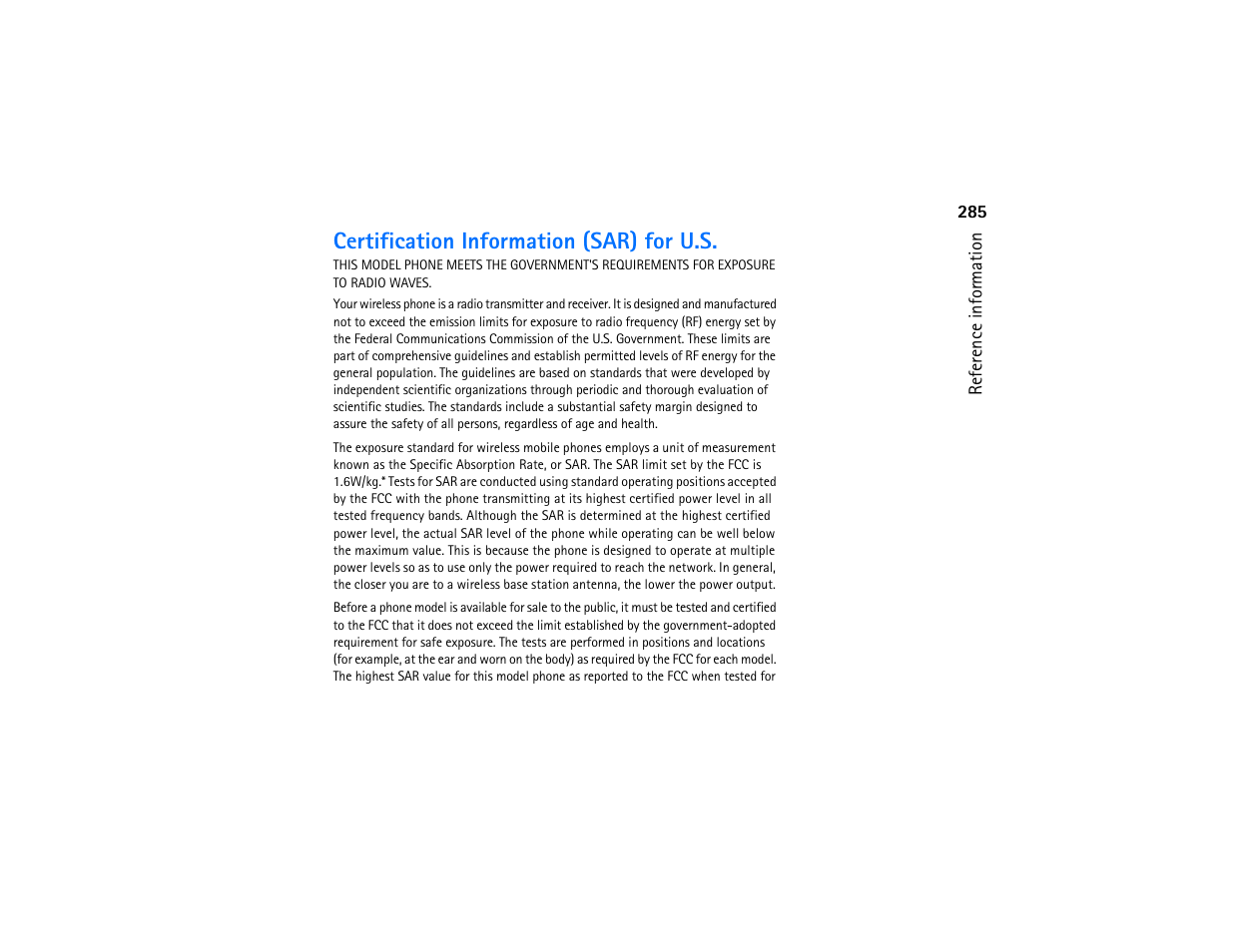 Certification information (sar) for u.s | Nokia 9290 User Manual | Page 303 / 344