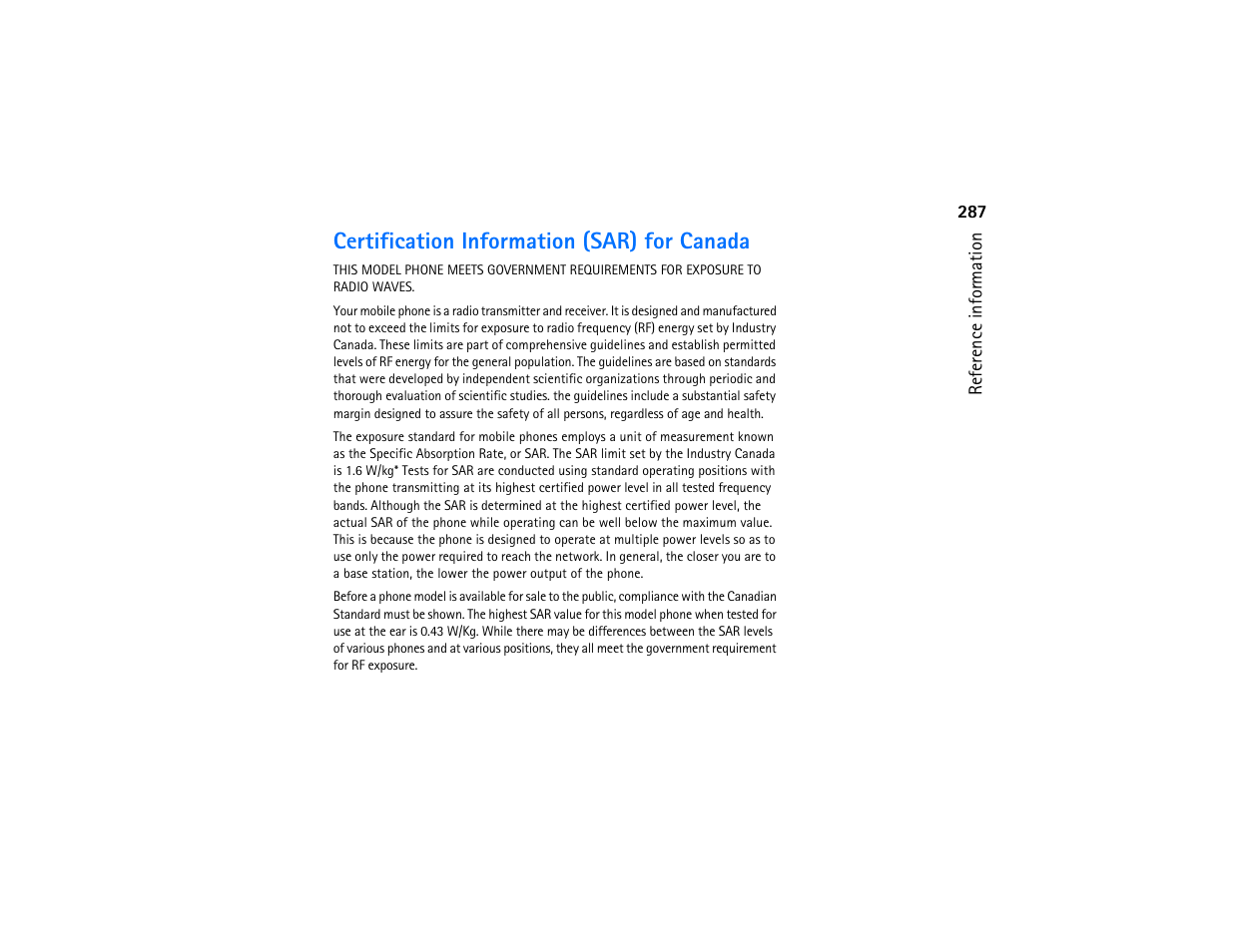 Certification information (sar) for canada | Nokia 9290 User Manual | Page 305 / 344