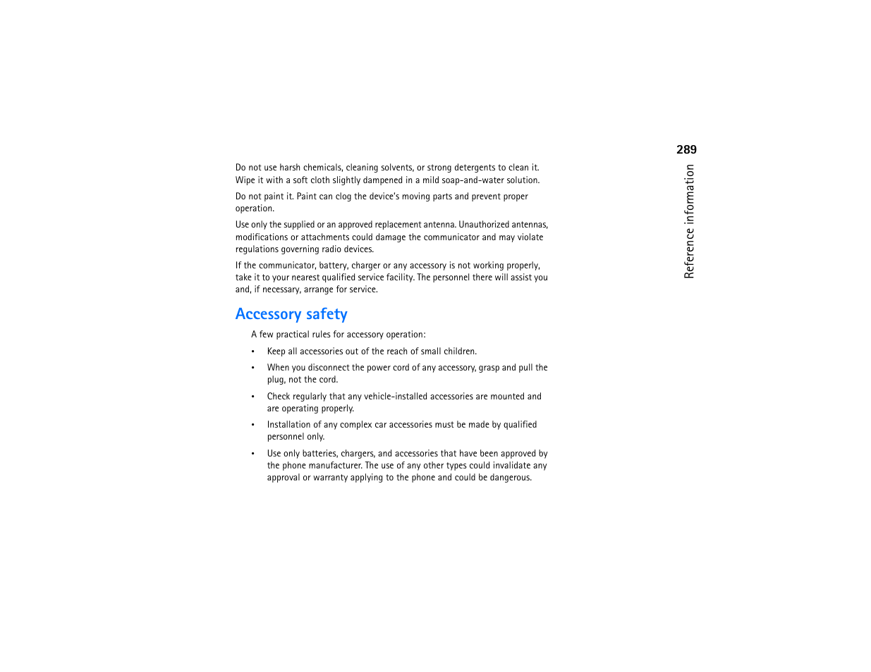 Accessory safety | Nokia 9290 User Manual | Page 307 / 344