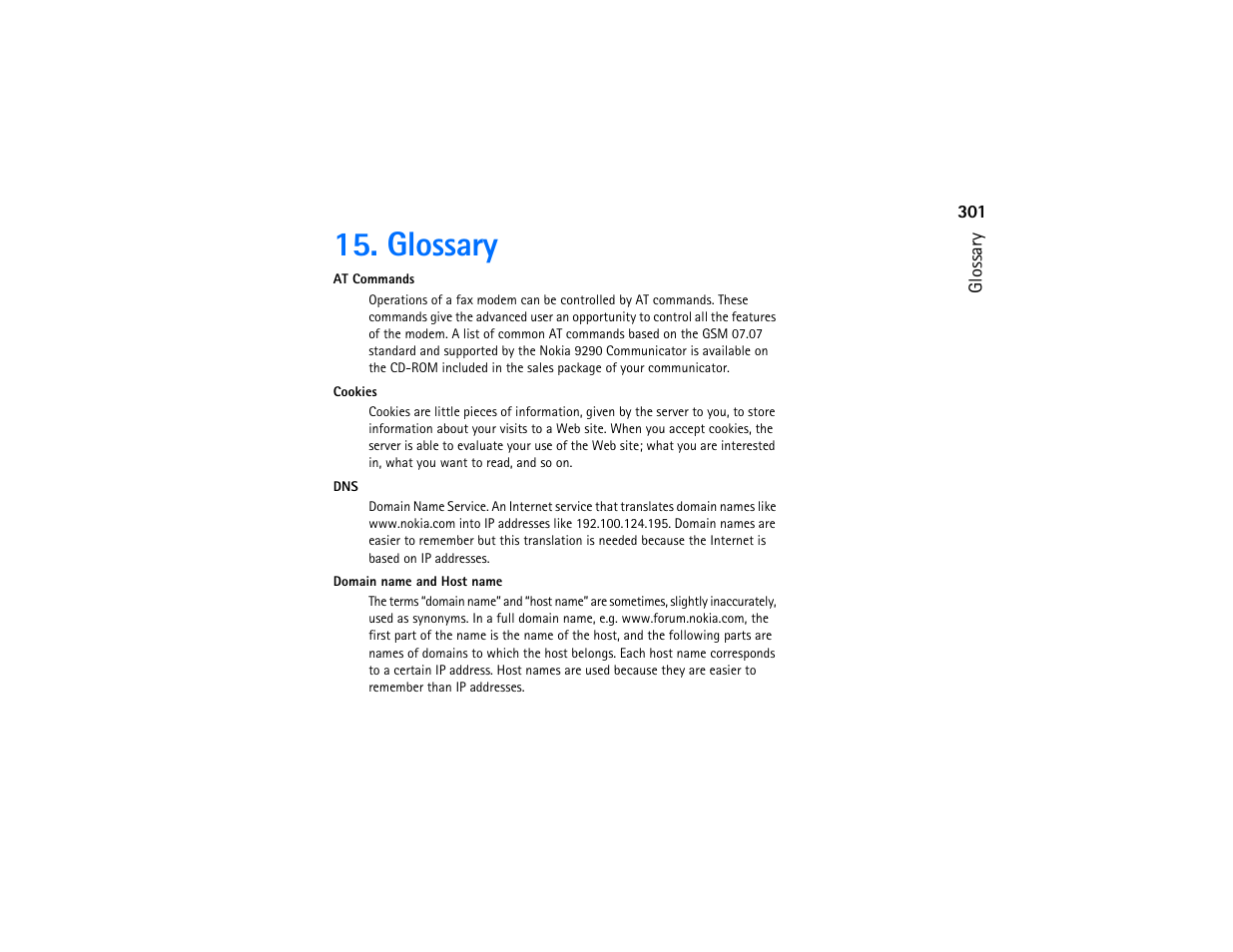 Glossary | Nokia 9290 User Manual | Page 319 / 344