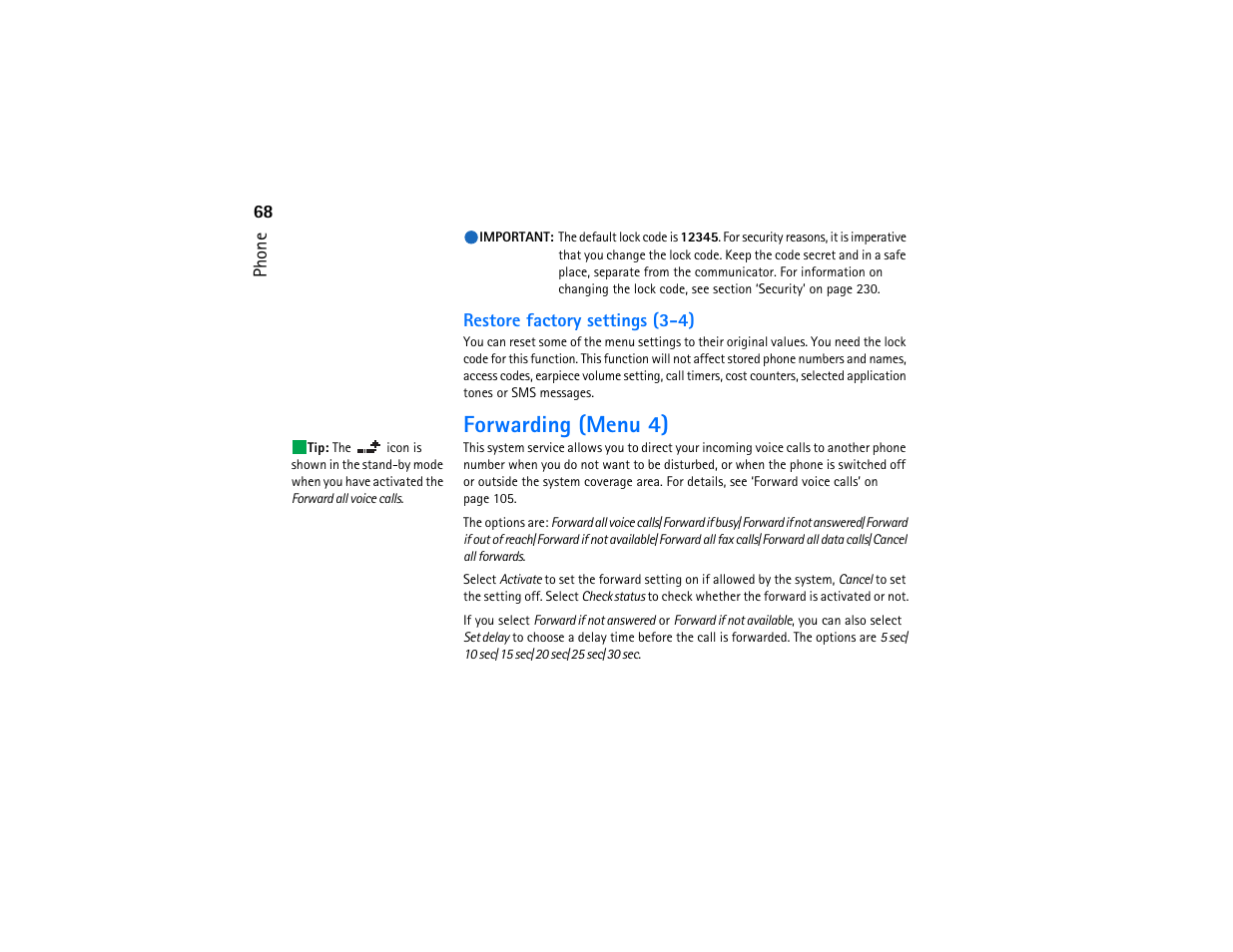 Forwarding (menu 4) | Nokia 9290 User Manual | Page 86 / 344