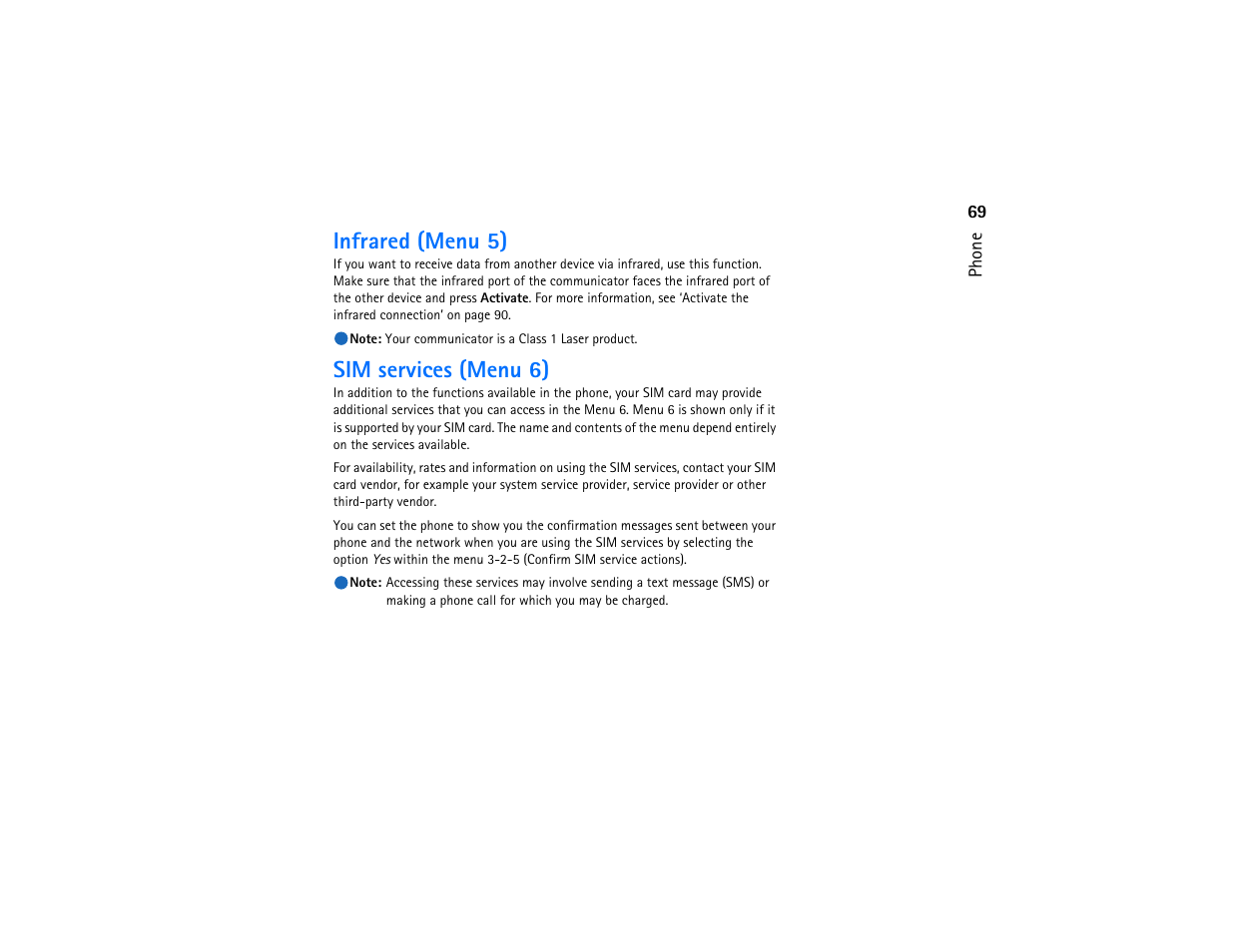 Infrared (menu 5), Sim services (menu 6) | Nokia 9290 User Manual | Page 87 / 344