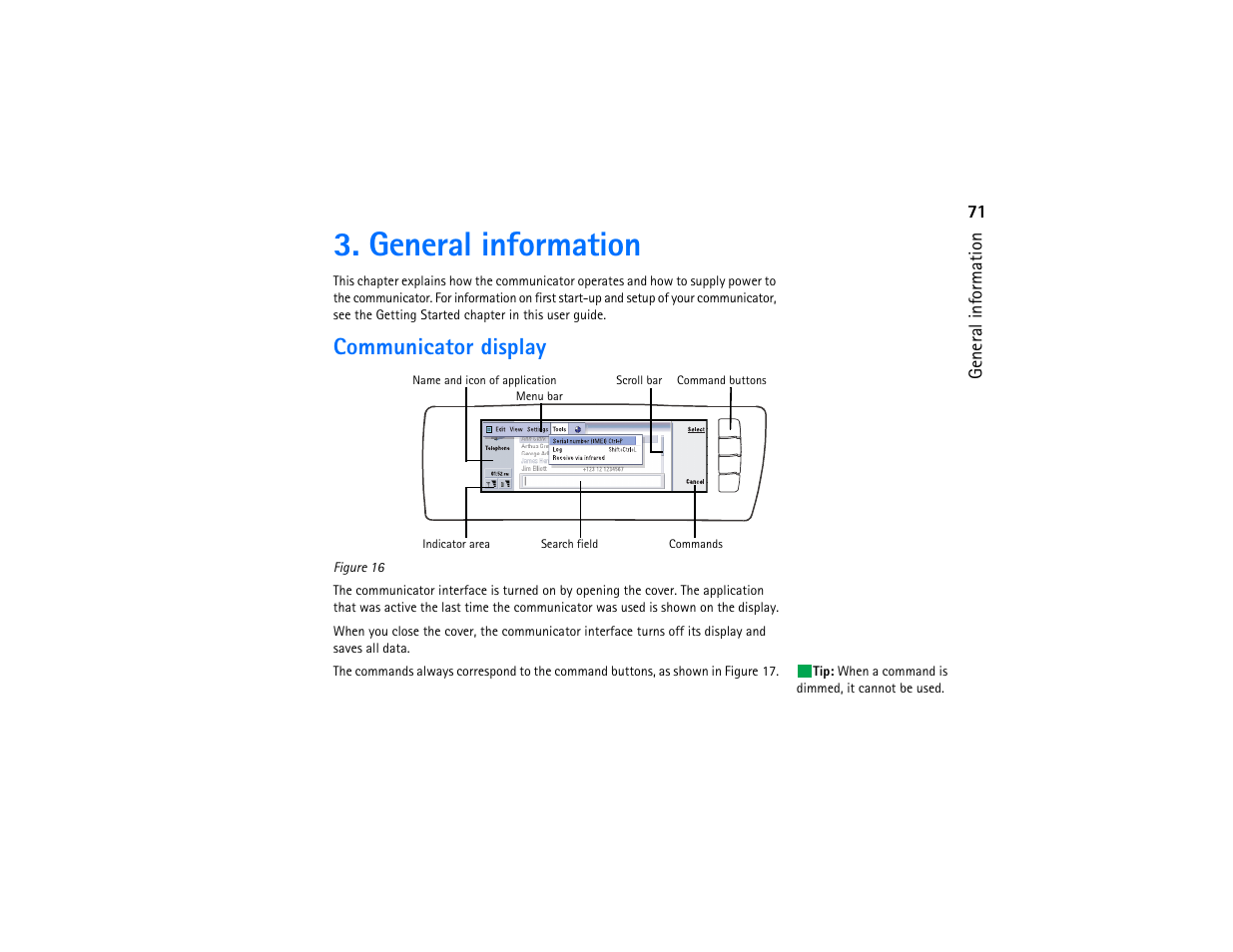 General information, Communicator display | Nokia 9290 User Manual | Page 89 / 344