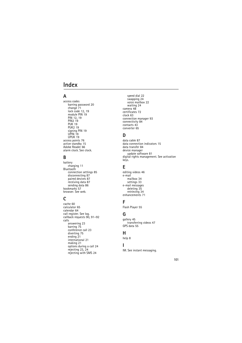 Index | Nokia 6120 classic User Manual | Page 101 / 103