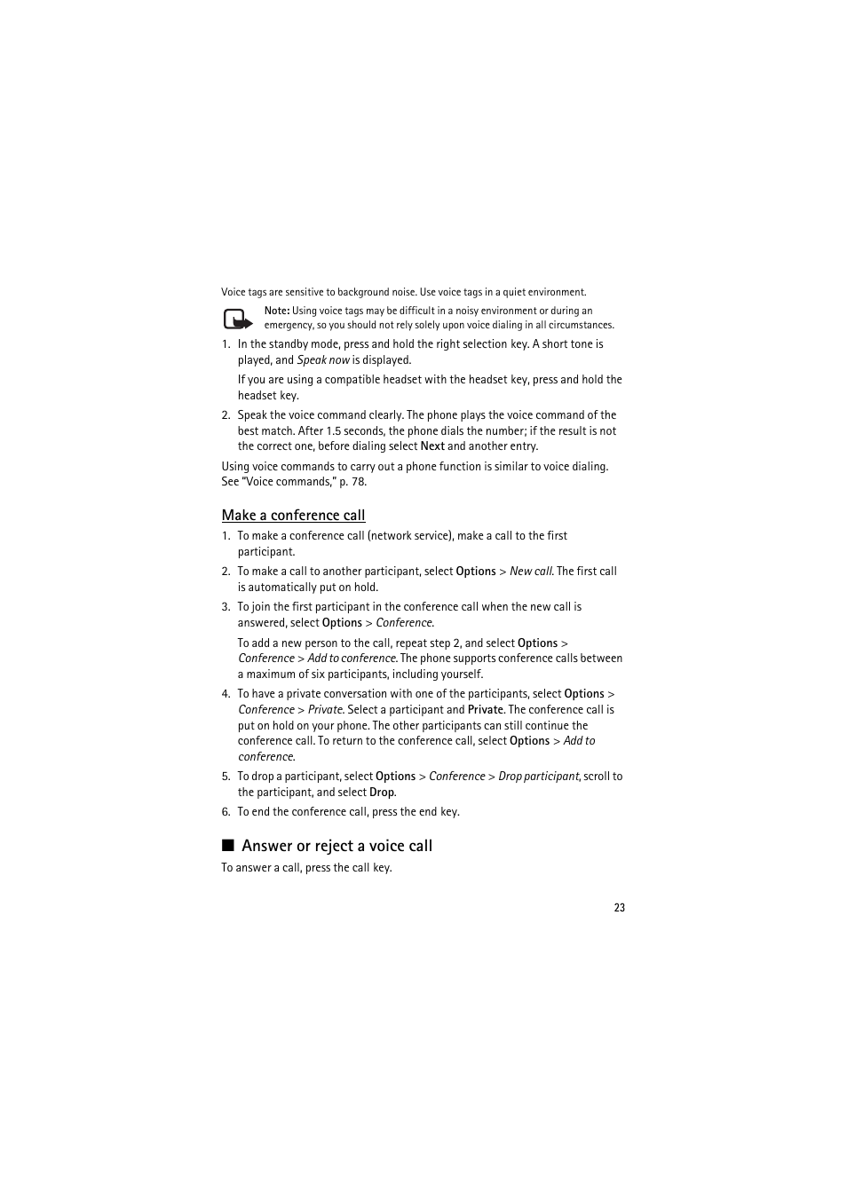 Make a conference call, Answer or reject a voice call | Nokia 6120 classic User Manual | Page 23 / 103