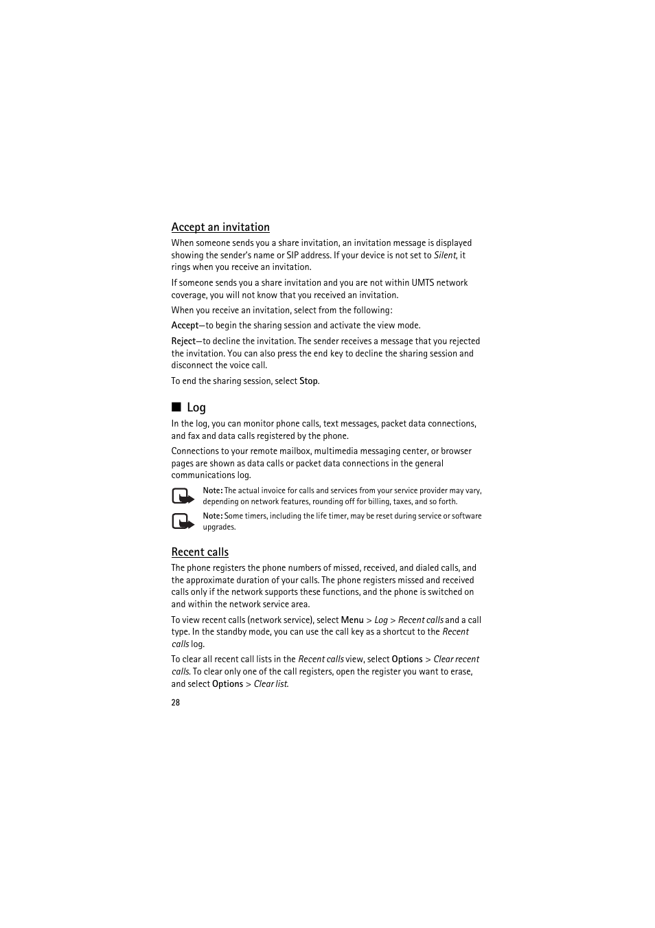 Accept an invitation, Recent calls, E “recent calls,” p. 28 | Nokia 6120 classic User Manual | Page 28 / 103