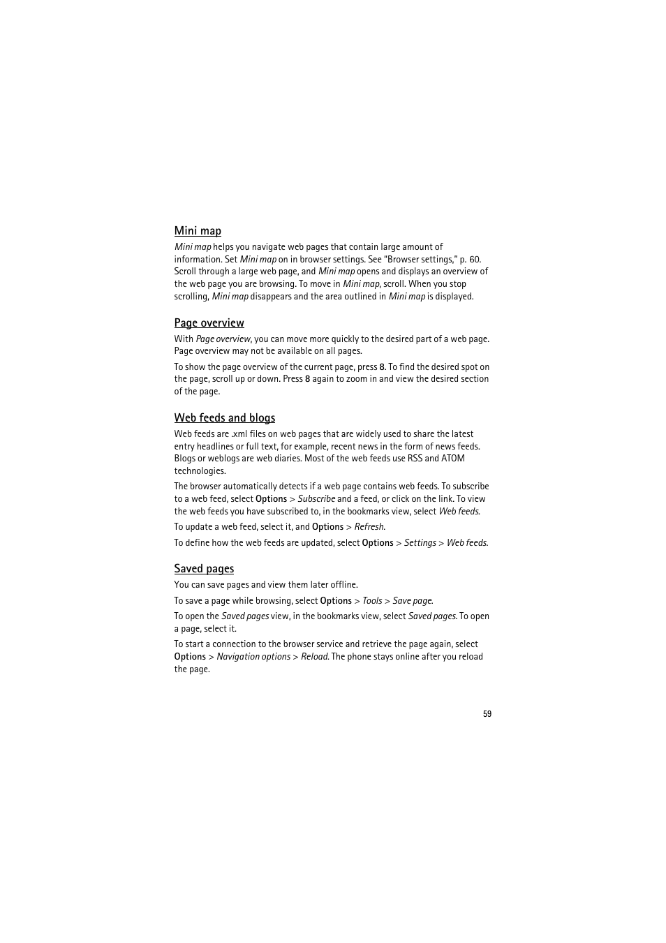 Mini map, Web feeds and blogs | Nokia 6120 classic User Manual | Page 59 / 103