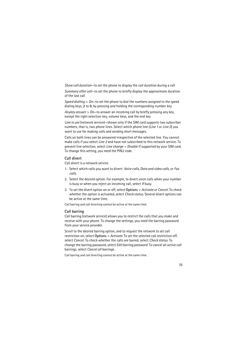 Call divert, Call barring | Nokia 6120 classic User Manual | Page 75 / 103