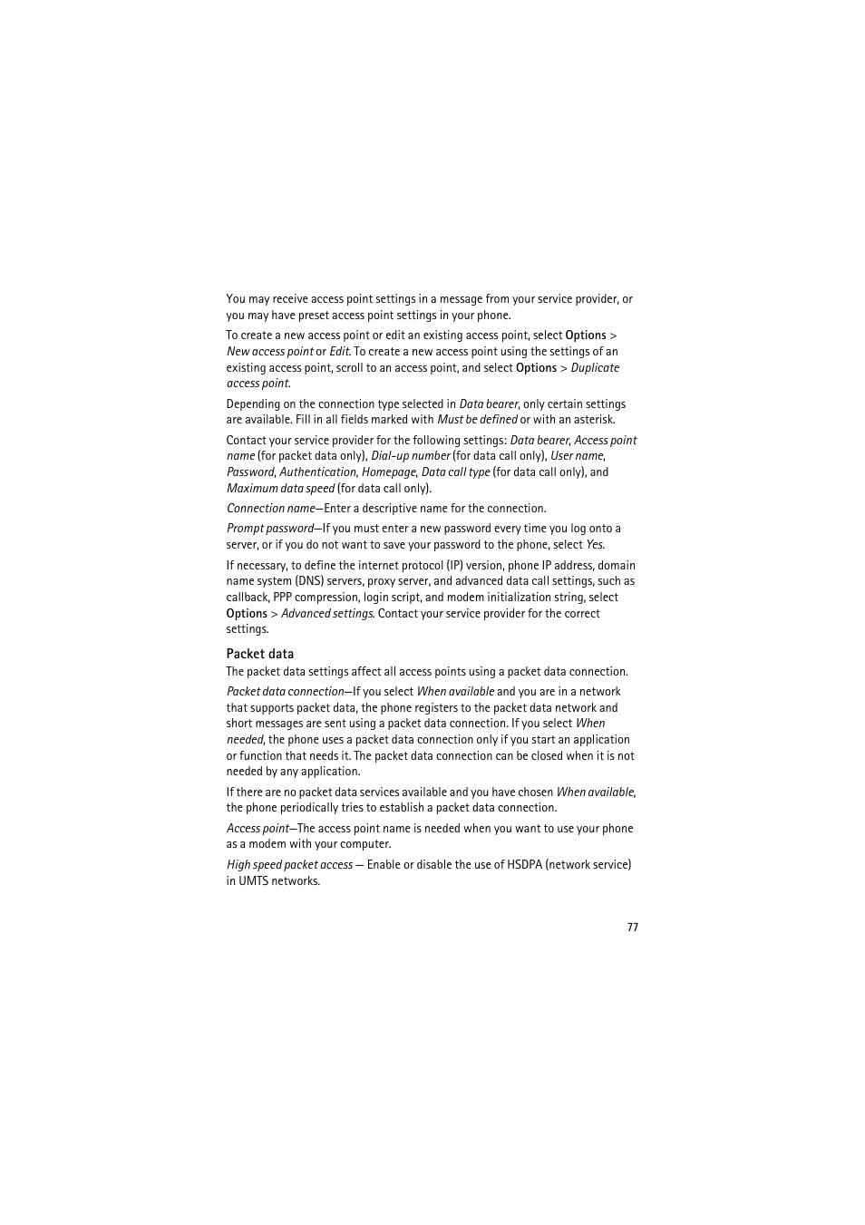 Packet data | Nokia 6120 classic User Manual | Page 77 / 103