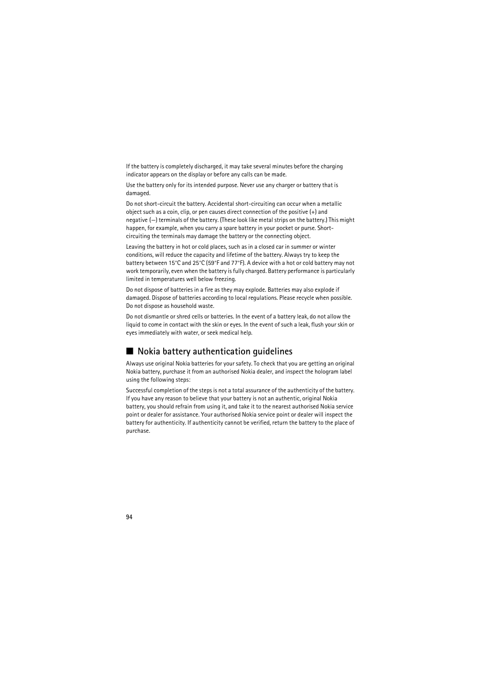 Nokia battery authentication guidelines, Nokia battery authentication guidelines. 94 | Nokia 6120 classic User Manual | Page 94 / 103