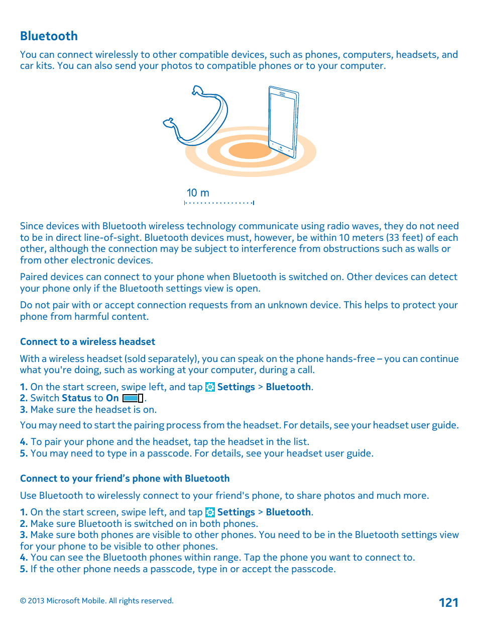 Bluetooth, Connect to a wireless headset, Connect to your friend’s phone with bluetooth | Nokia Lumia 925 User Manual | Page 121 / 138