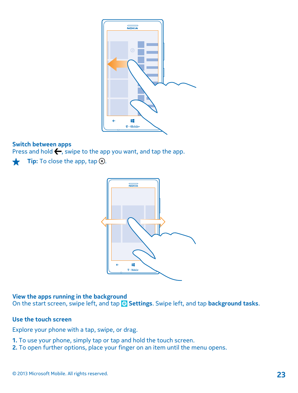 Use the touch screen | Nokia Lumia 925 User Manual | Page 23 / 138