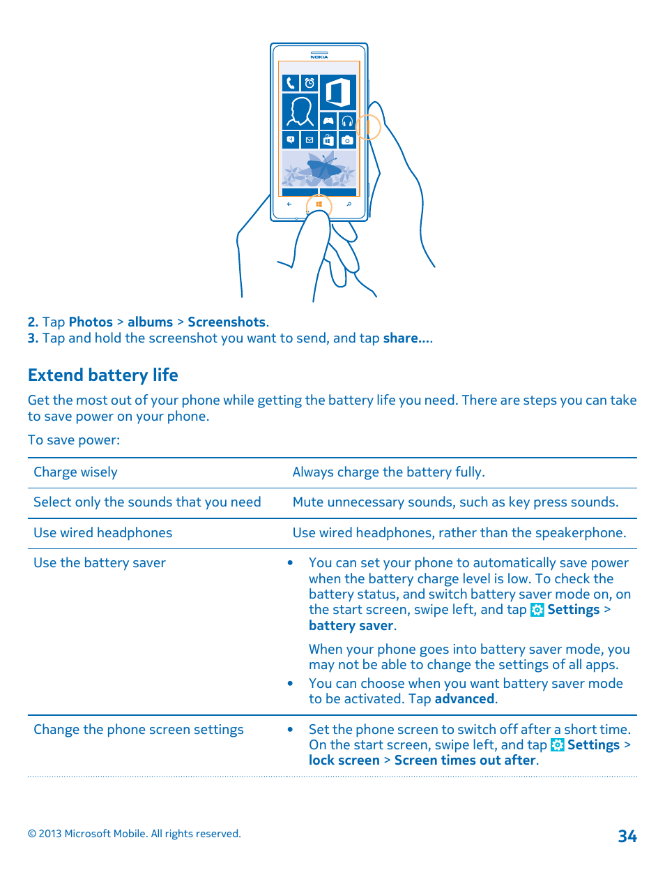 Extend battery life | Nokia Lumia 925 User Manual | Page 34 / 138