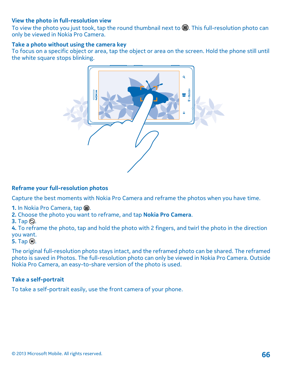 Reframe your full-resolution photos, Take a self-portrait | Nokia Lumia 925 User Manual | Page 66 / 138