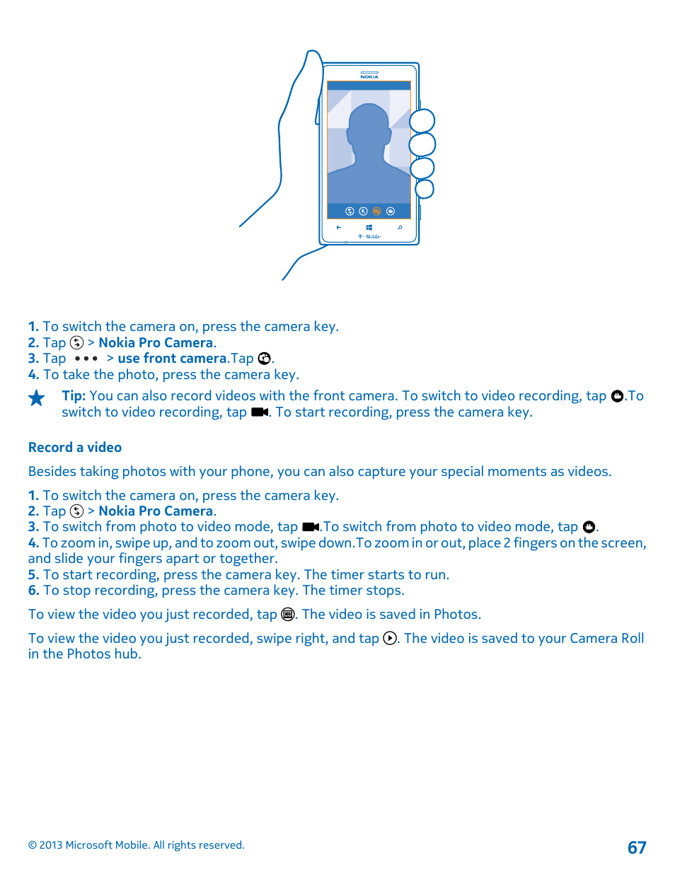 Record a video | Nokia Lumia 925 User Manual | Page 67 / 138