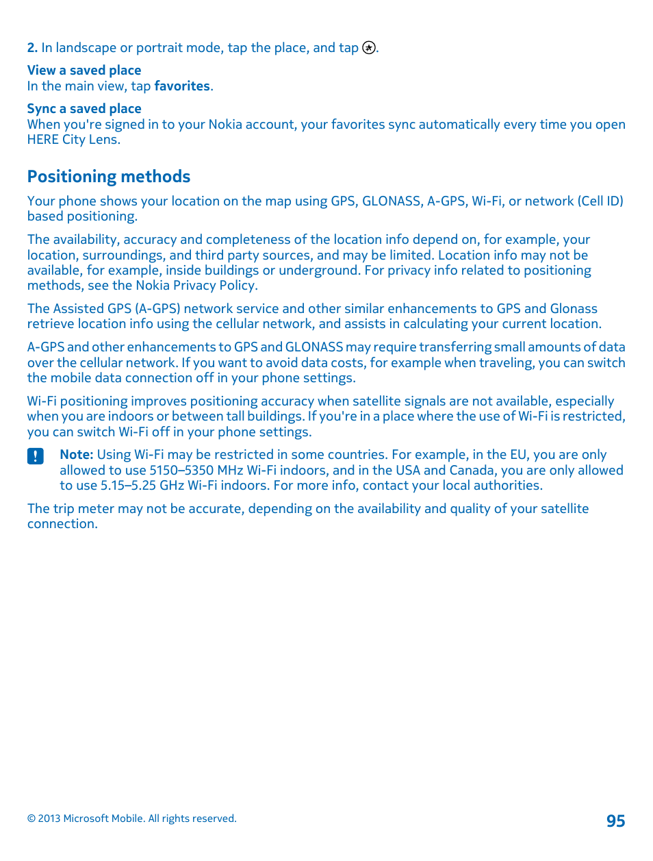 Positioning methods | Nokia Lumia 925 User Manual | Page 95 / 138