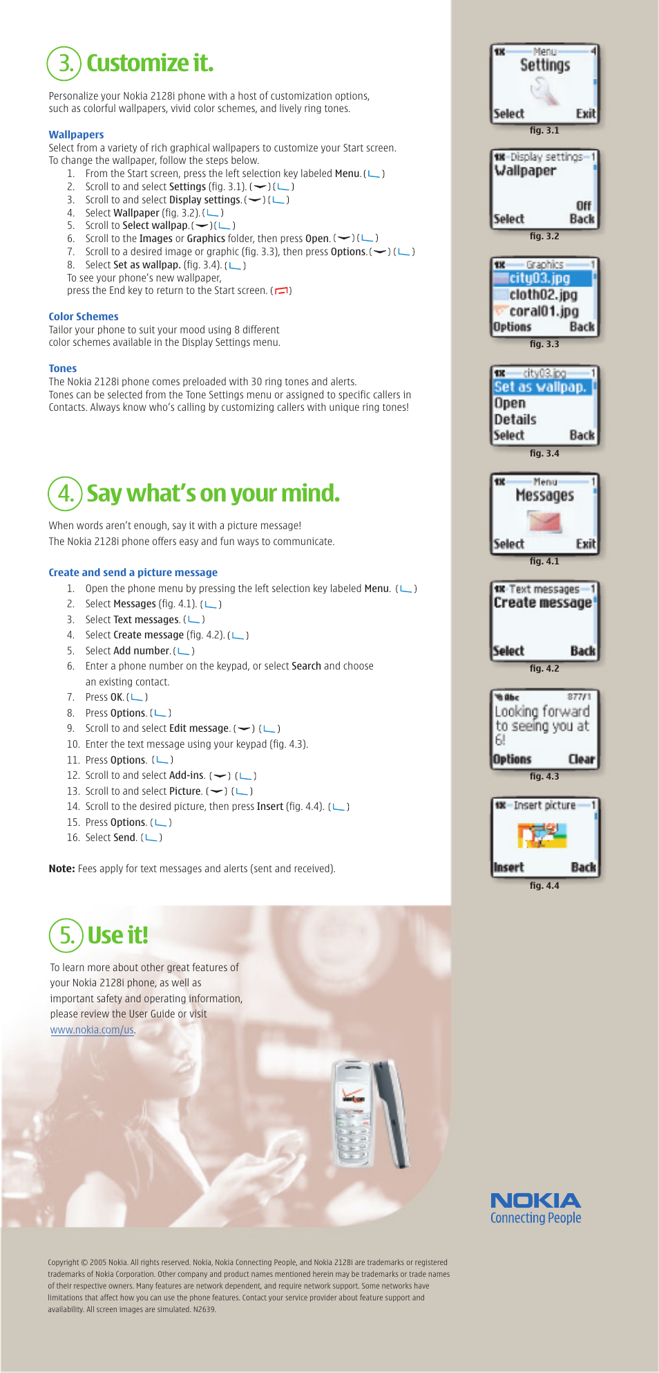 Say what’s on your mind. 5. use it, Customize it | Nokia 2128i User Manual | Page 2 / 2