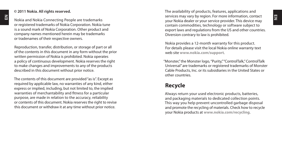 Recycle | Nokia WH-920 User Manual | Page 7 / 25