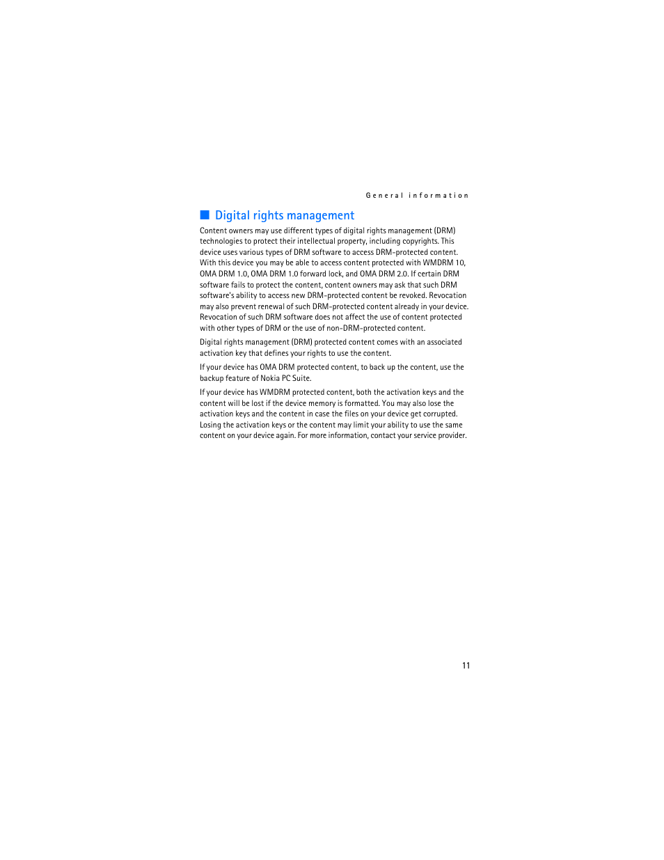 Digital rights management | Nokia 6085 User Manual | Page 12 / 101