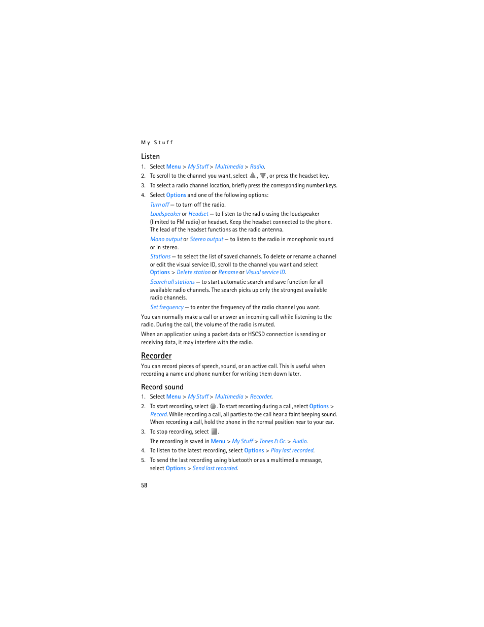 Recorder | Nokia 6085 User Manual | Page 59 / 101