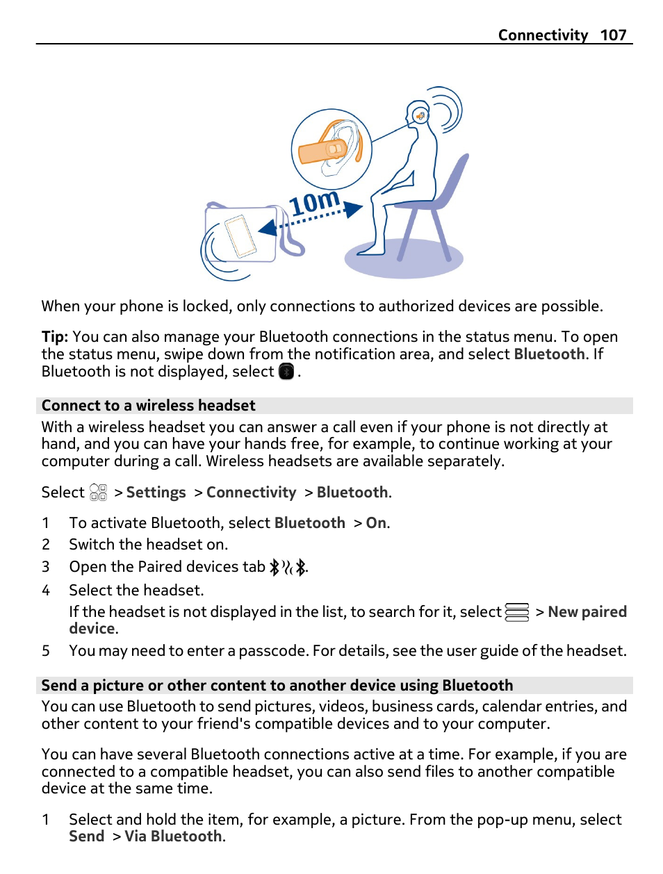 Connect to a wireless headset | Nokia E7-00 User Manual | Page 107 / 133