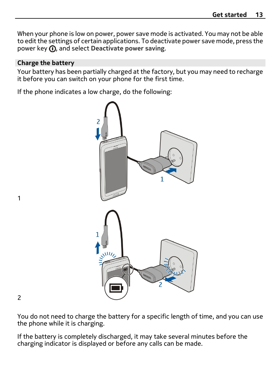 Charge the battery | Nokia E7-00 User Manual | Page 13 / 133