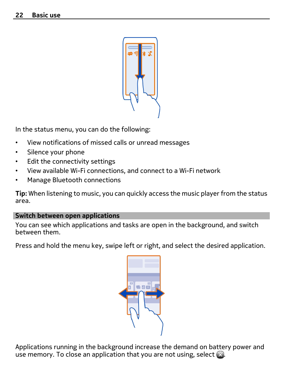 Switch between open applications | Nokia E7-00 User Manual | Page 22 / 133