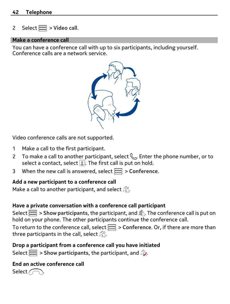 Make a conference call | Nokia E7-00 User Manual | Page 42 / 133