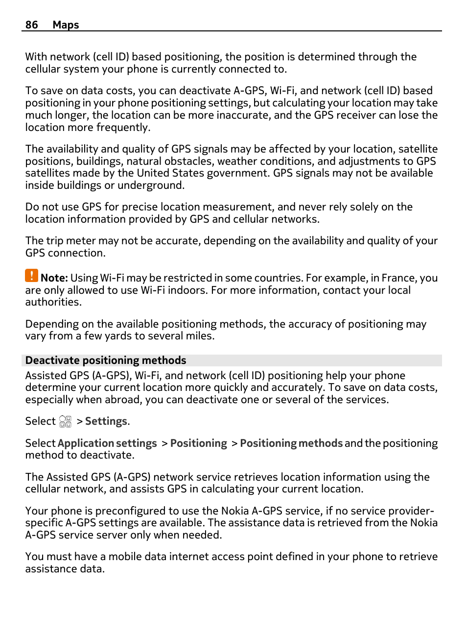 Deactivate positioning methods | Nokia E7-00 User Manual | Page 86 / 133