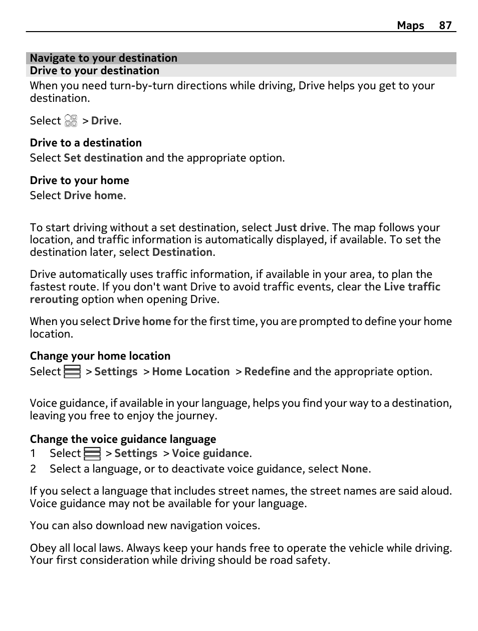 Navigate to your destination, Drive to your destination | Nokia E7-00 User Manual | Page 87 / 133