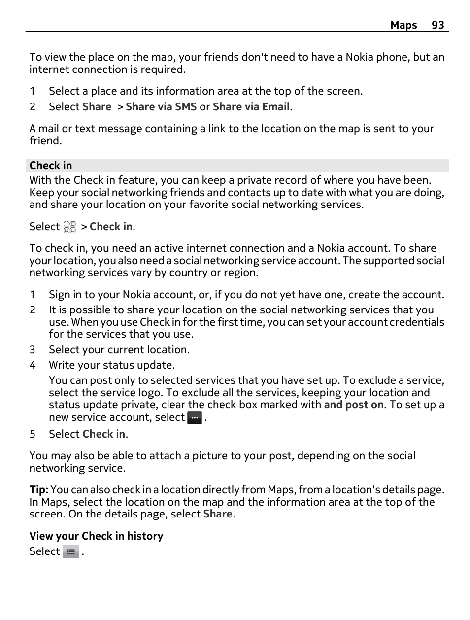 Check in | Nokia E7-00 User Manual | Page 93 / 133