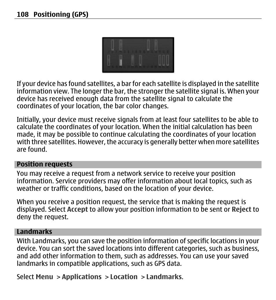 Position requests, Landmarks | Nokia E5-00 User Manual | Page 108 / 230