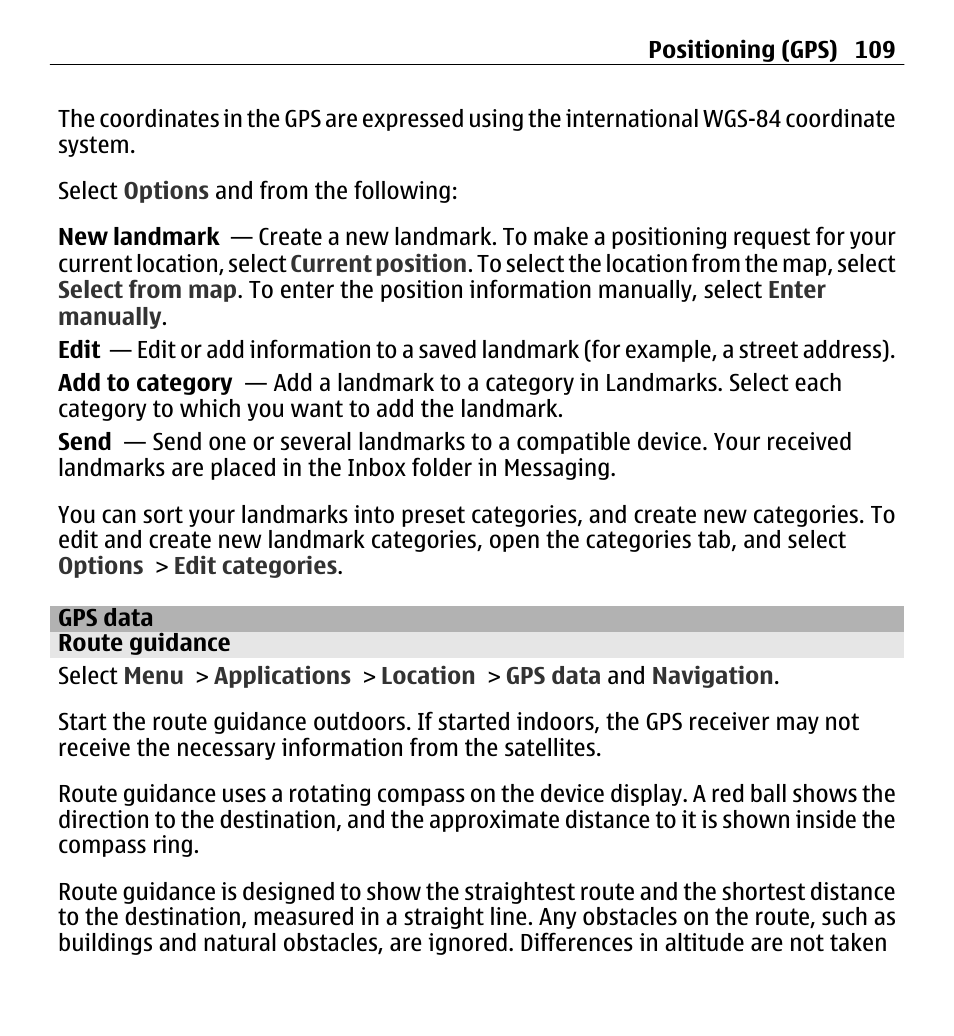 Gps data, Route guidance | Nokia E5-00 User Manual | Page 109 / 230