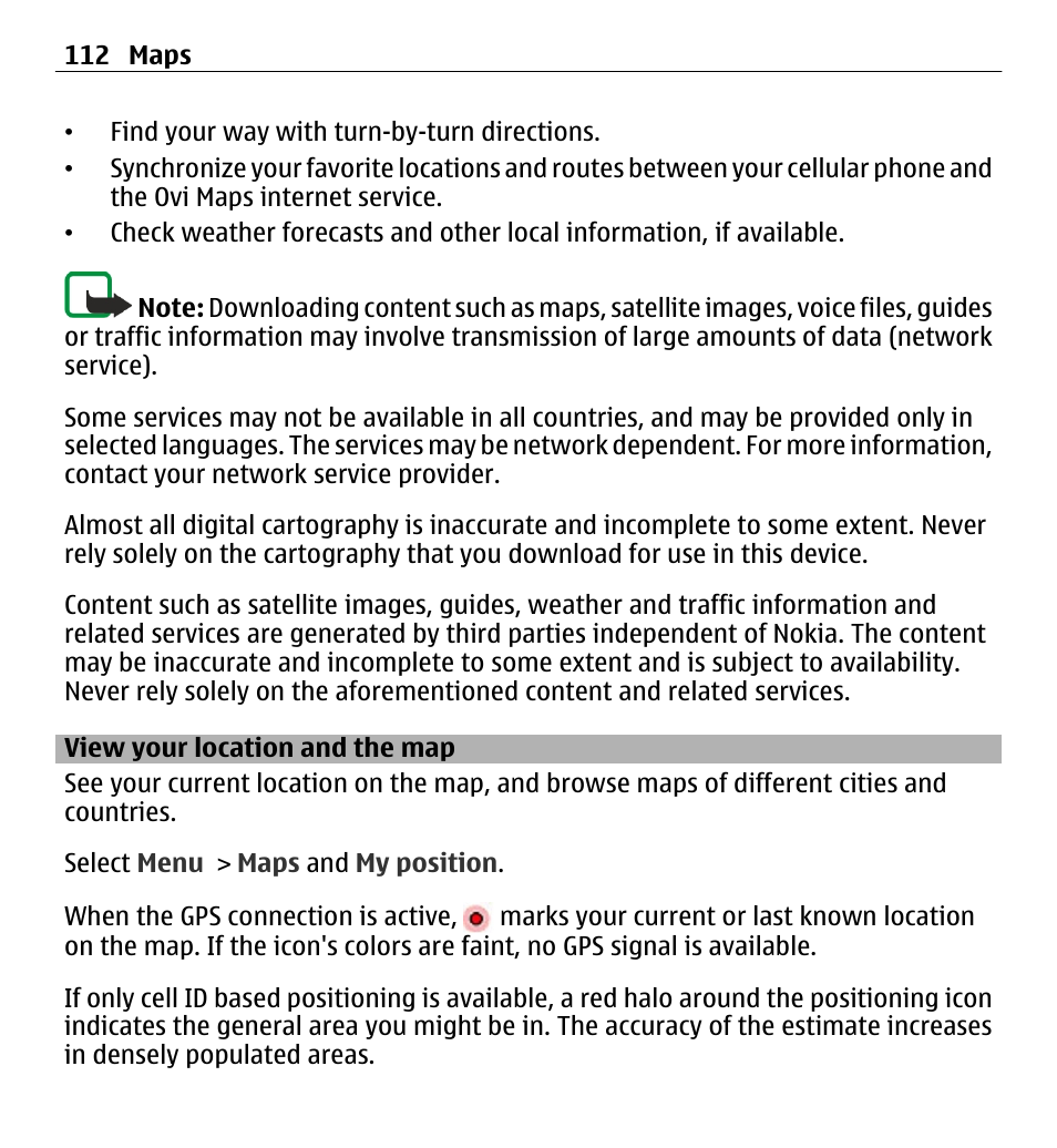 View your location and the map | Nokia E5-00 User Manual | Page 112 / 230