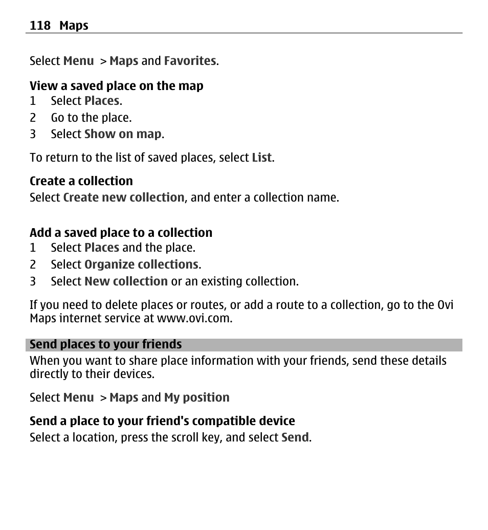 Send places to your friends | Nokia E5-00 User Manual | Page 118 / 230