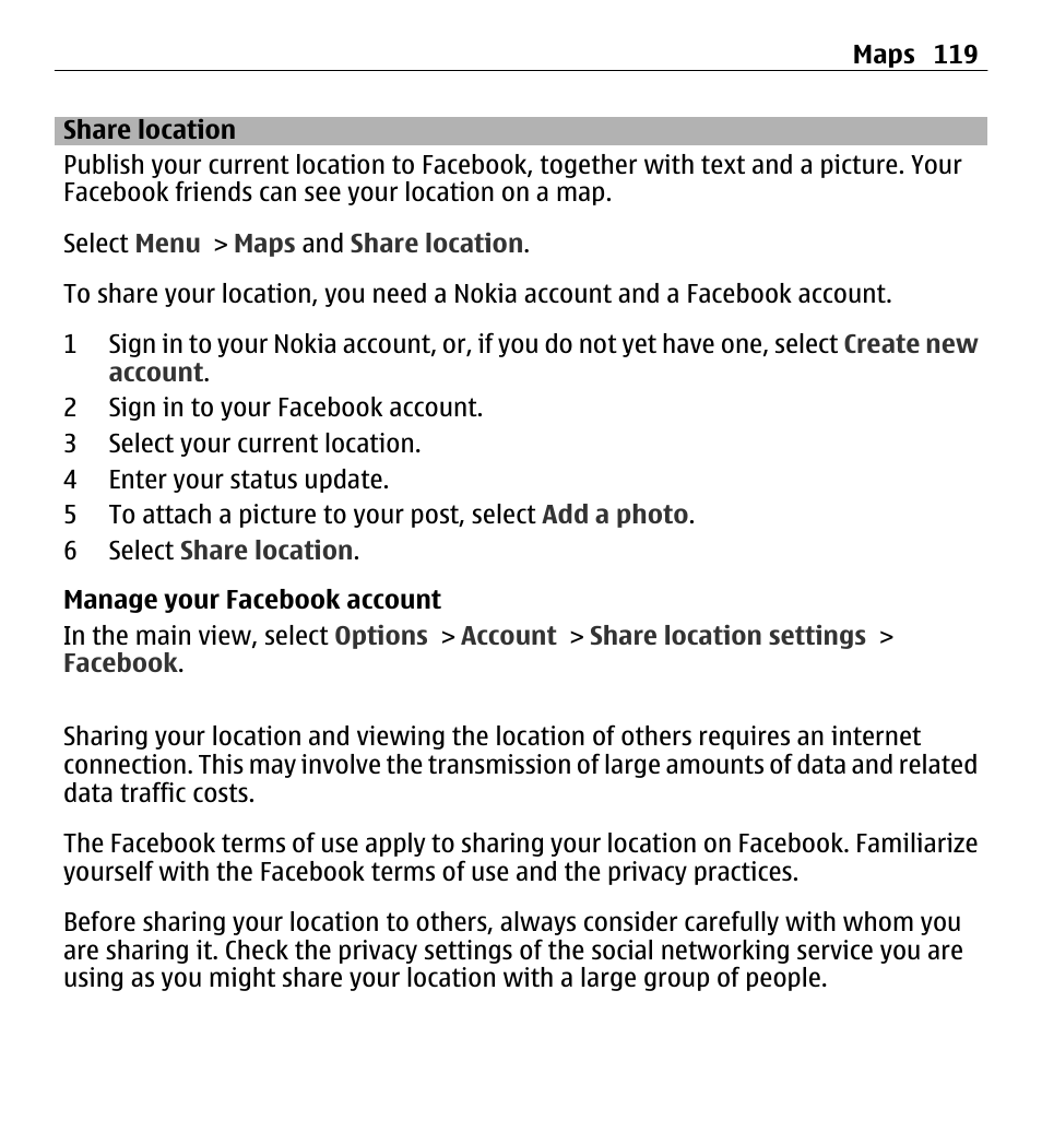 Share location | Nokia E5-00 User Manual | Page 119 / 230