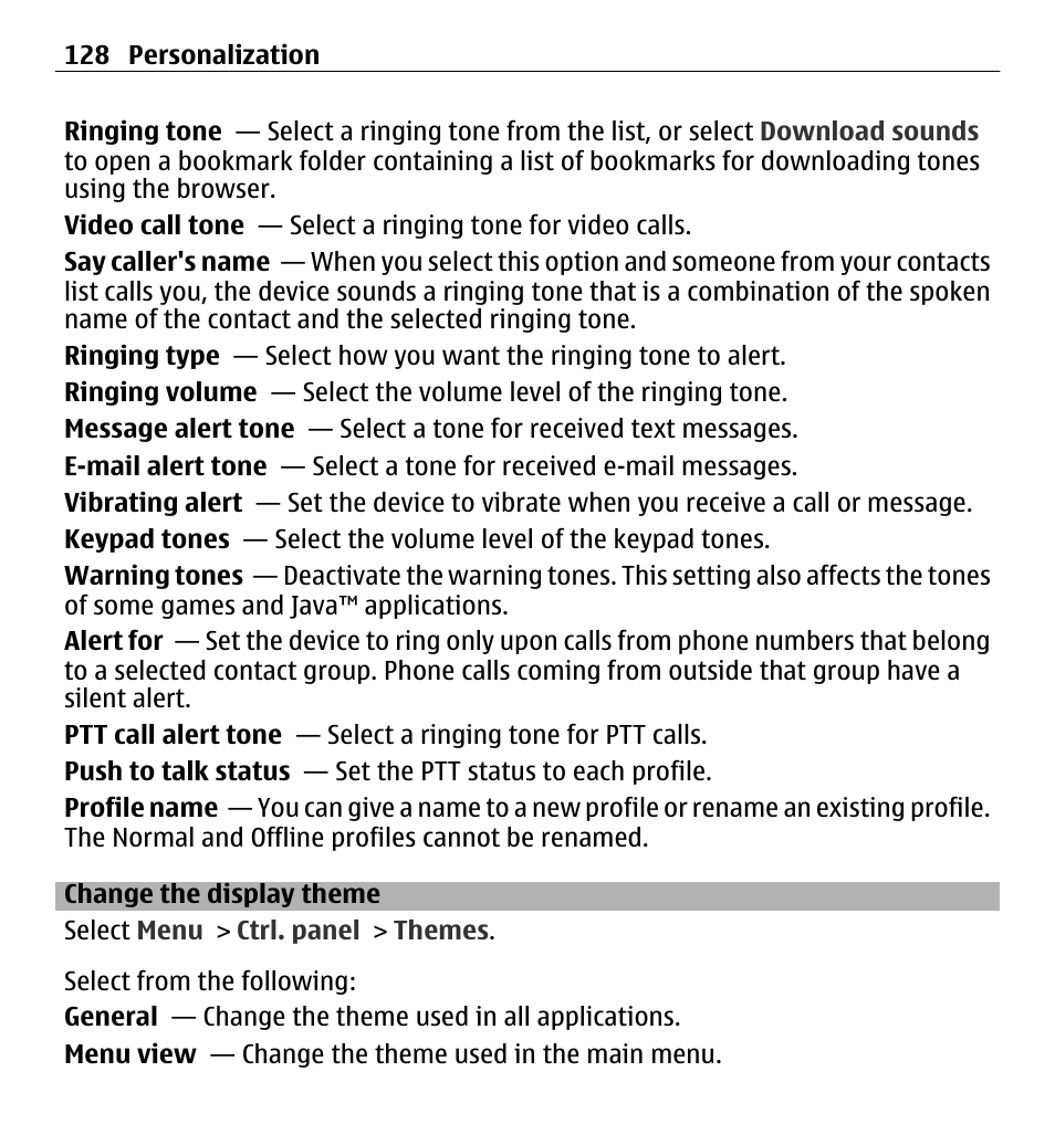 Change the display theme | Nokia E5-00 User Manual | Page 128 / 230