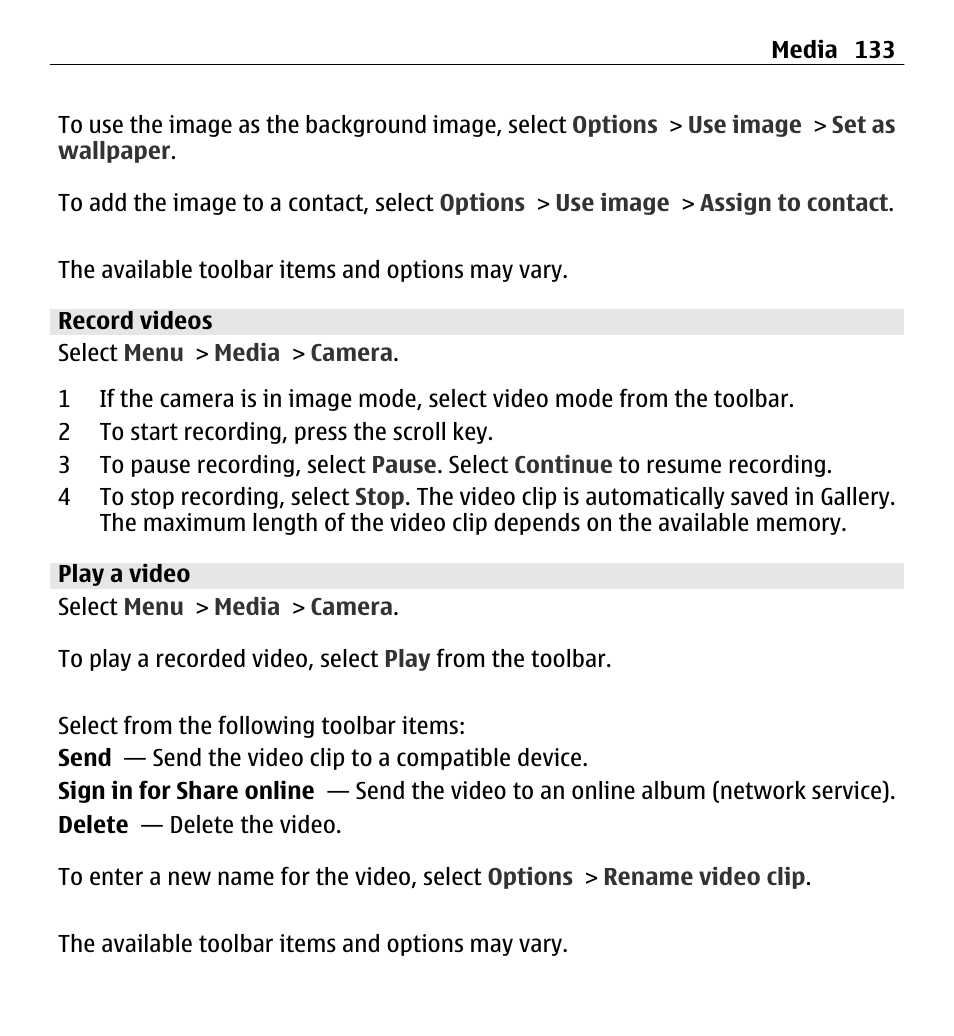 Record videos, Play a video | Nokia E5-00 User Manual | Page 133 / 230