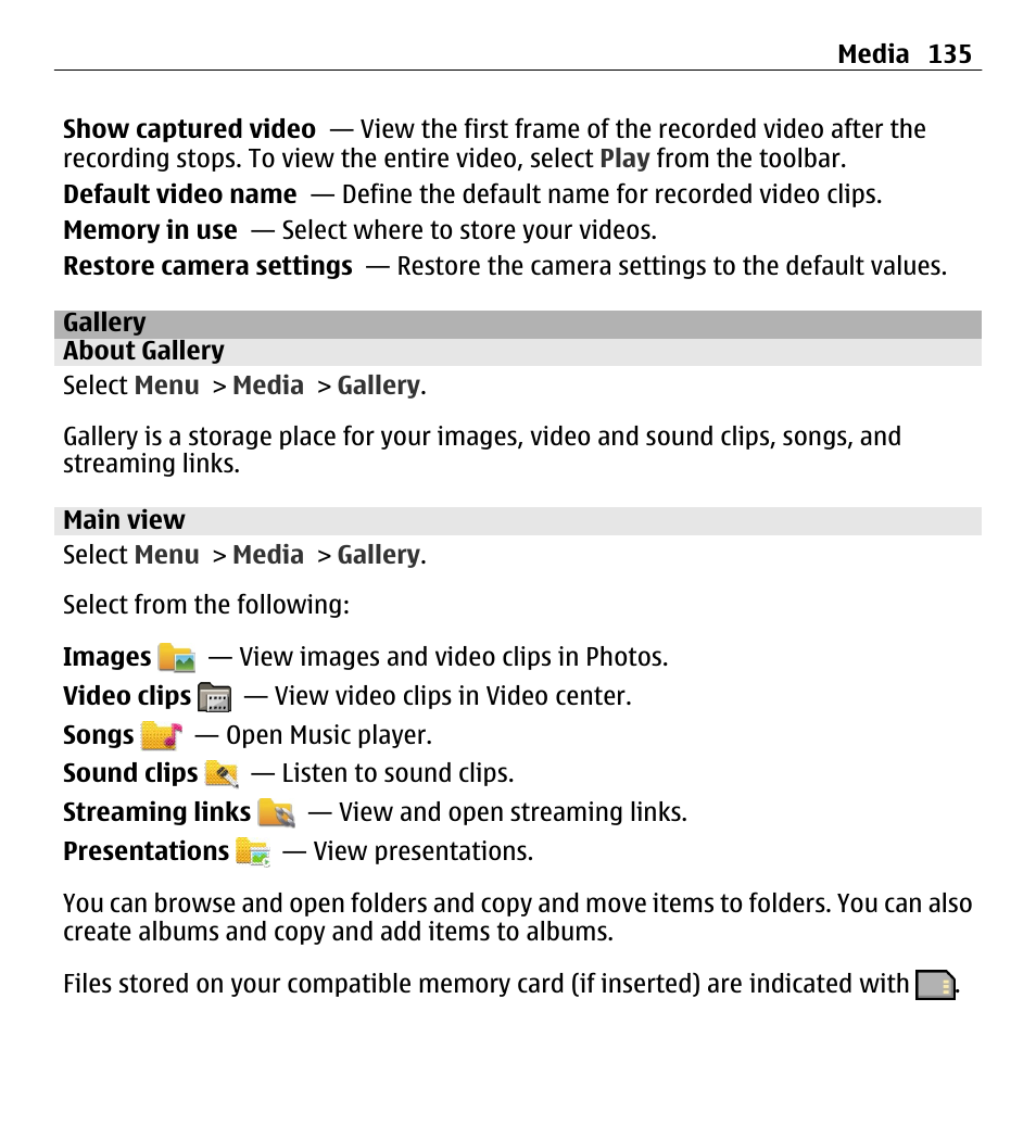 Gallery, About gallery, Main view | Nokia E5-00 User Manual | Page 135 / 230