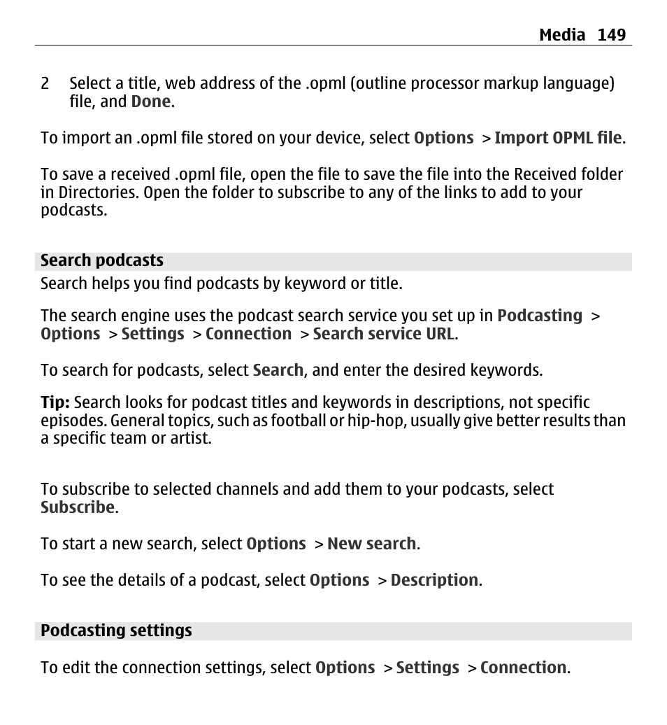 Search podcasts, Podcasting settings | Nokia E5-00 User Manual | Page 149 / 230