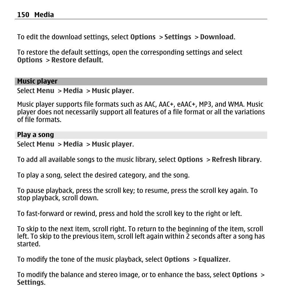 Music player, Play a song | Nokia E5-00 User Manual | Page 150 / 230
