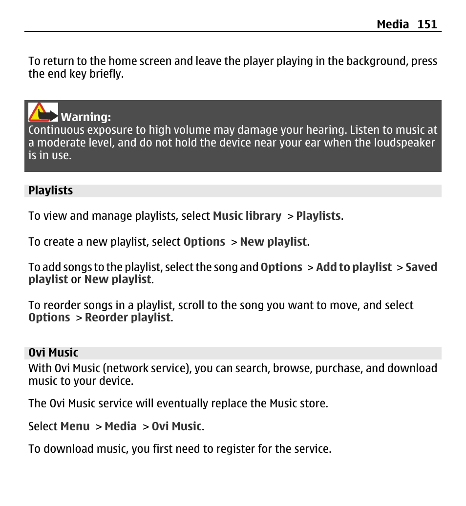 Playlists, Ovi music | Nokia E5-00 User Manual | Page 151 / 230