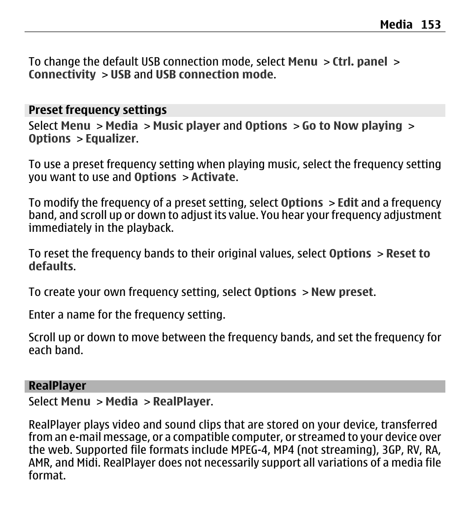 Preset frequency settings, Realplayer | Nokia E5-00 User Manual | Page 153 / 230
