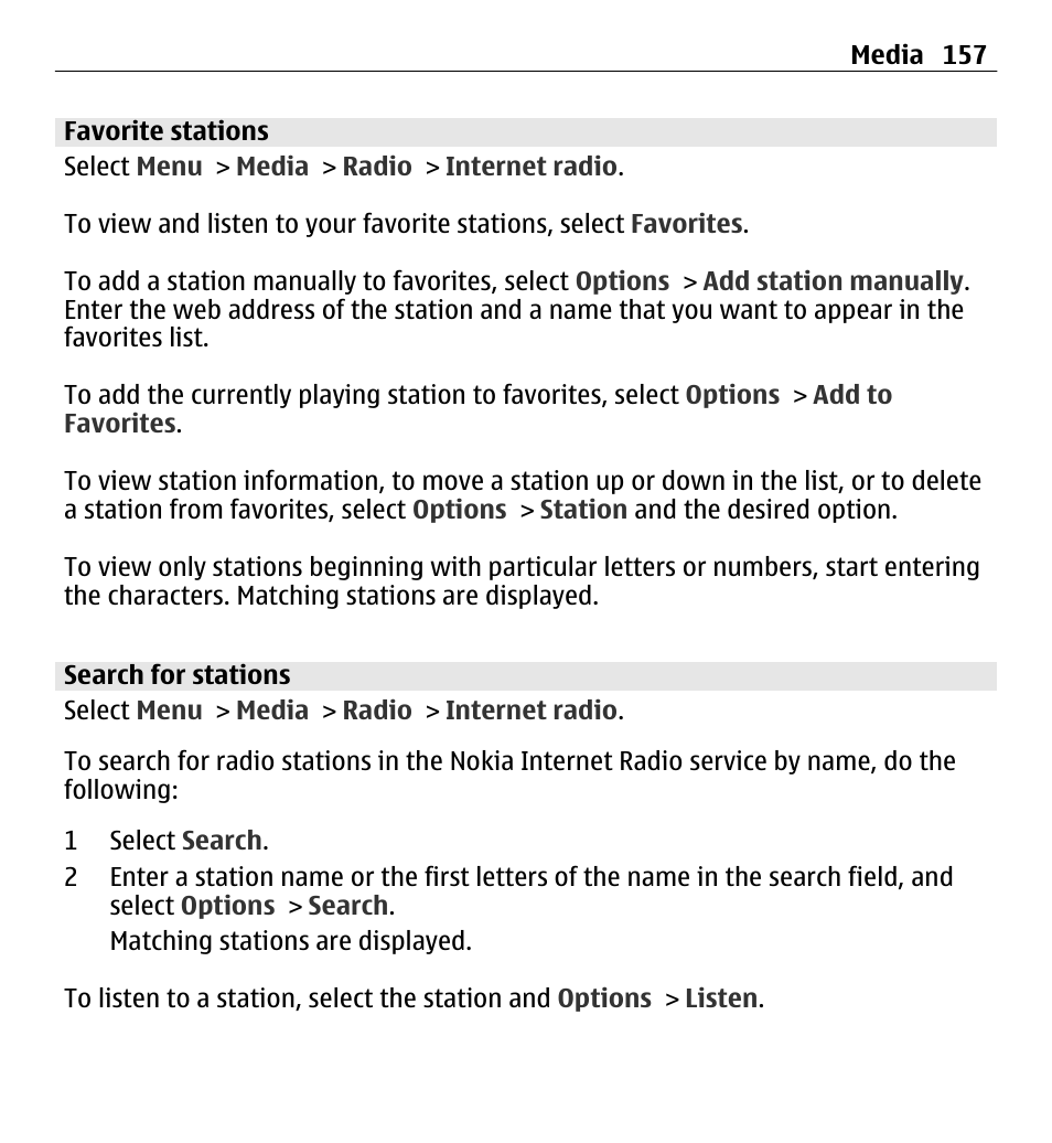 Favorite stations, Search for stations | Nokia E5-00 User Manual | Page 157 / 230