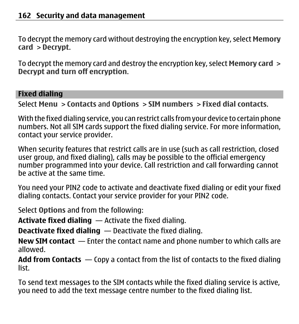 Fixed dialing | Nokia E5-00 User Manual | Page 162 / 230