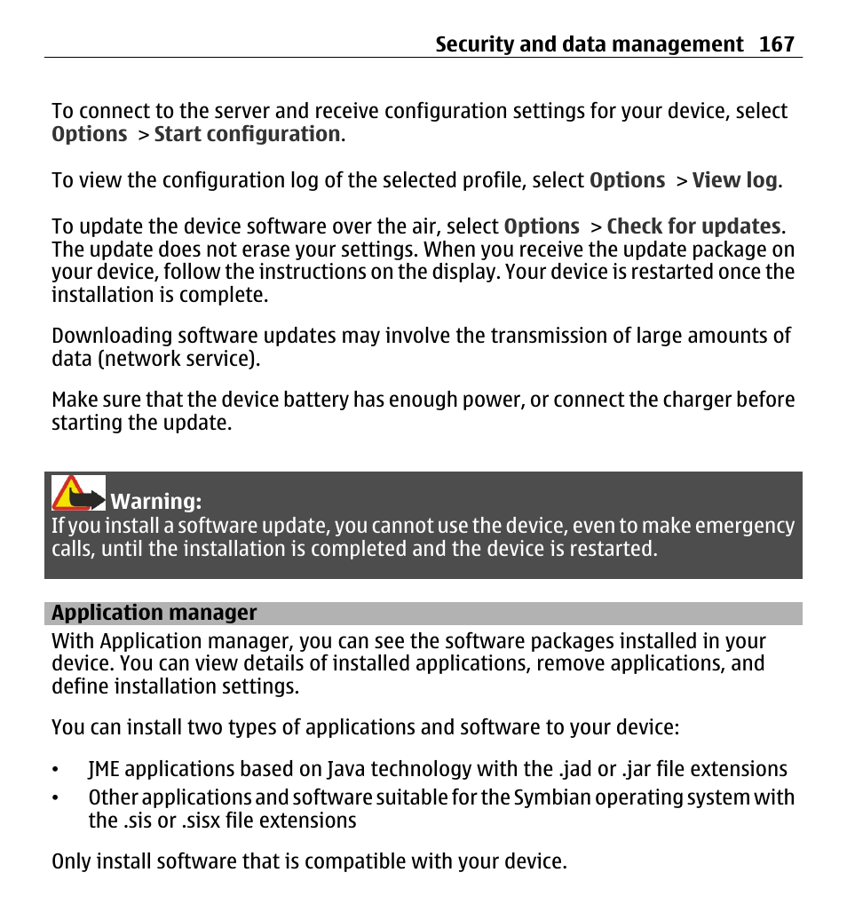 Application manager | Nokia E5-00 User Manual | Page 167 / 230